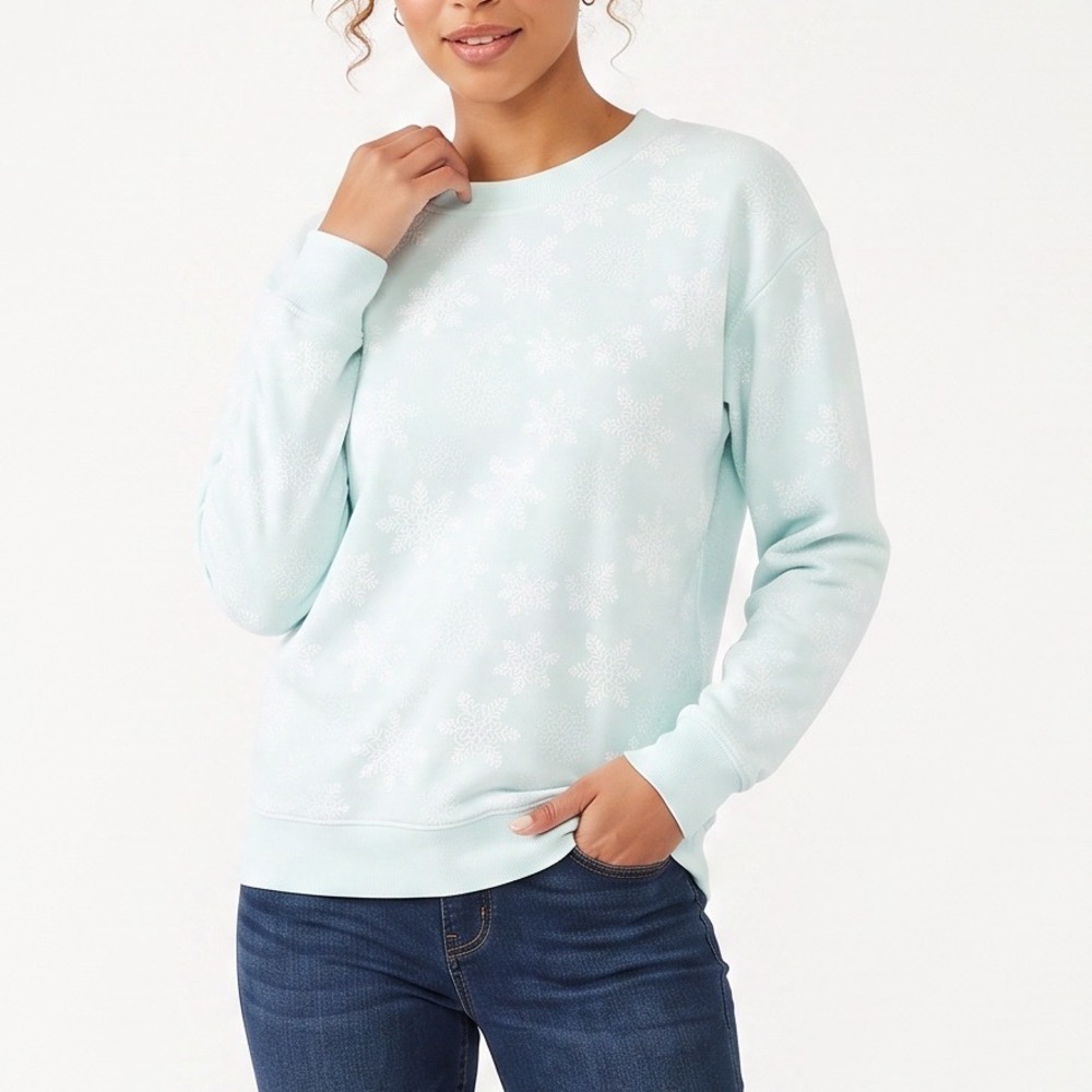 Snow Cool Sweatshirt Womens Medium Light Mint Green Snowflake Graphic New